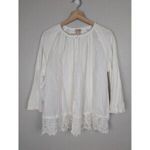 LOGO‎ Lavish Blouse Womens Medium Lace Boho Peasant Top Long Sleeve Shirt